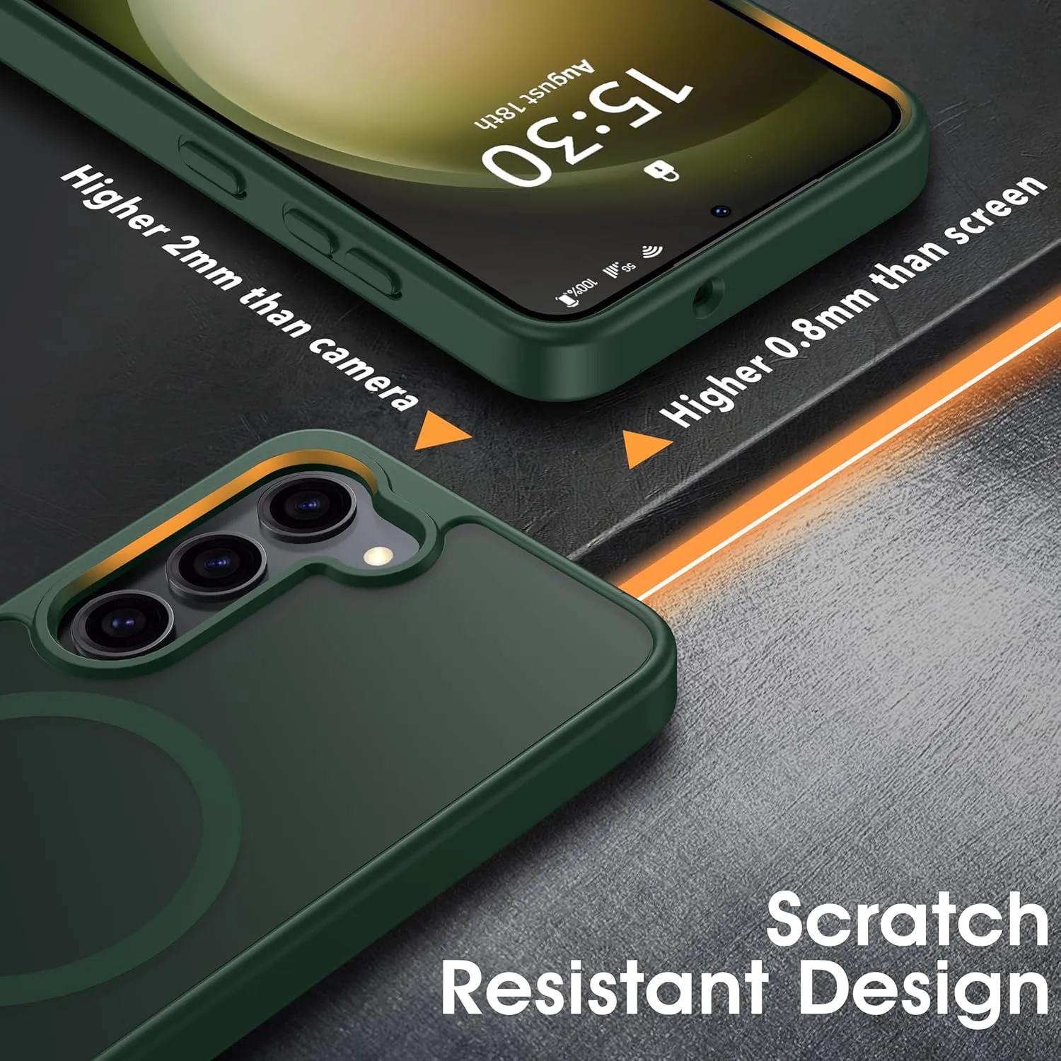 Oterkin Magnetic for Samsung Galaxy S23 Case Matte, S23 Phone Case Compatible with MagSafe Frosted Translucent Shockproof Anti-Scratch Slim Fit Case Military Grade Protection (Dark Green)