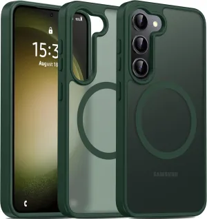 Oterkin Magnetic for Samsung Galaxy S23 Case Matte, S23 Phone Case Compatible with MagSafe Frosted Translucent Shockproof Anti-Scratch Slim Fit Case Military Grade Protection (Dark Green)
