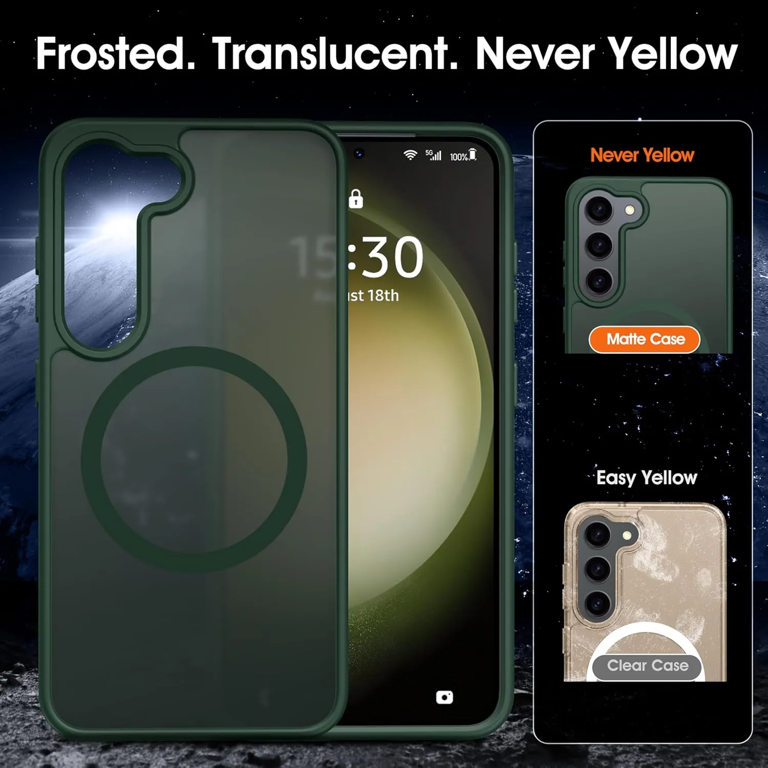 Oterkin Magnetic for Samsung Galaxy S23 Case Matte, S23 Phone Case Compatible with MagSafe Frosted Translucent Shockproof Anti-Scratch Slim Fit Case Military Grade Protection (Dark Green)