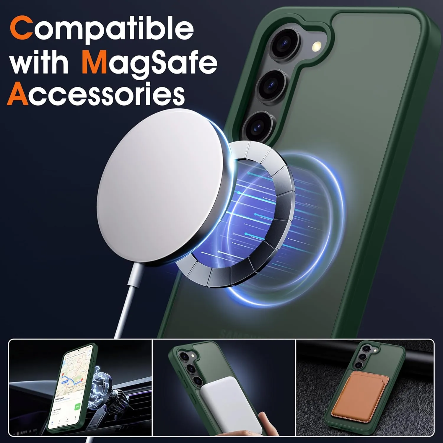 Oterkin Magnetic for Samsung Galaxy S23 Case Matte, S23 Phone Case Compatible with MagSafe Frosted Translucent Shockproof Anti-Scratch Slim Fit Case Military Grade Protection (Dark Green)