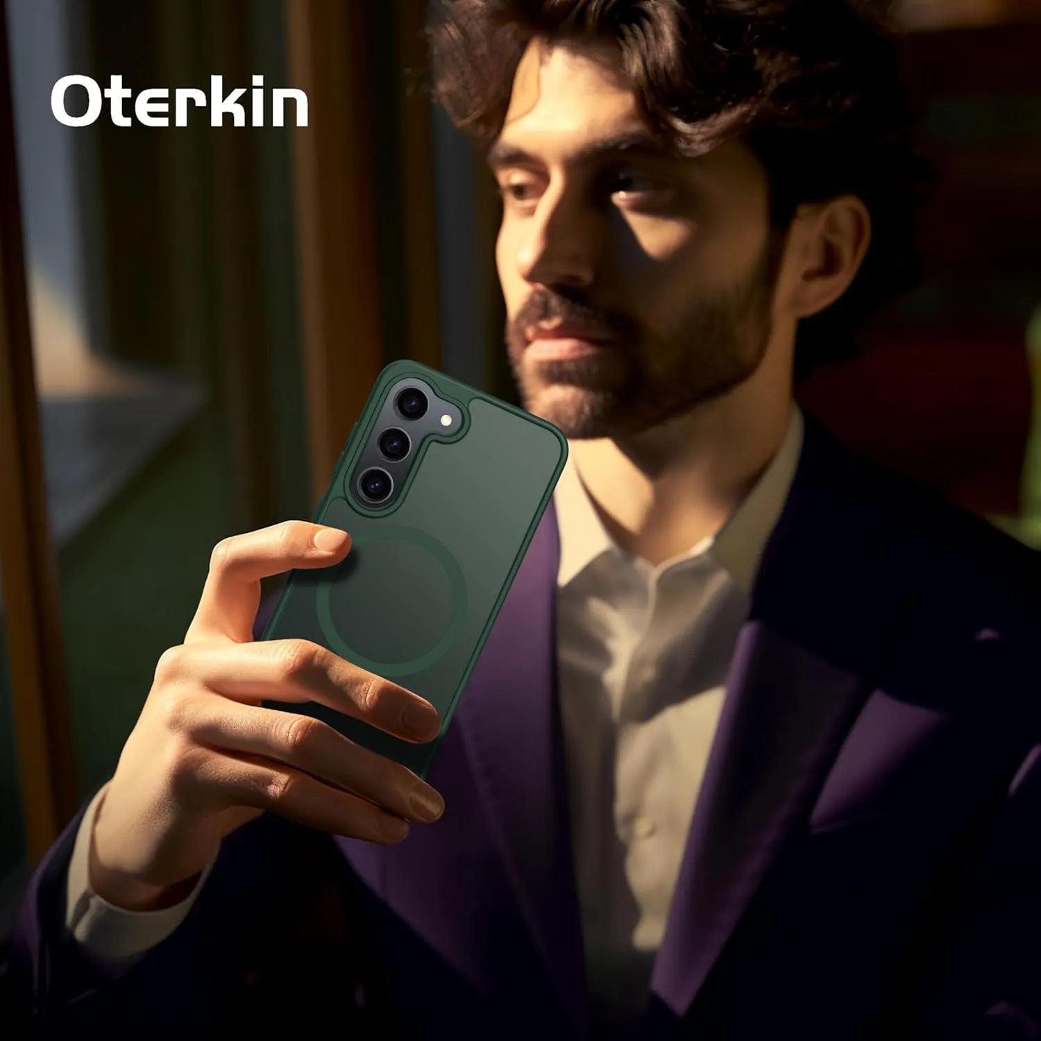 Oterkin Magnetic for Samsung Galaxy S23 Case Matte, S23 Phone Case Compatible with MagSafe Frosted Translucent Shockproof Anti-Scratch Slim Fit Case Military Grade Protection (Dark Green)