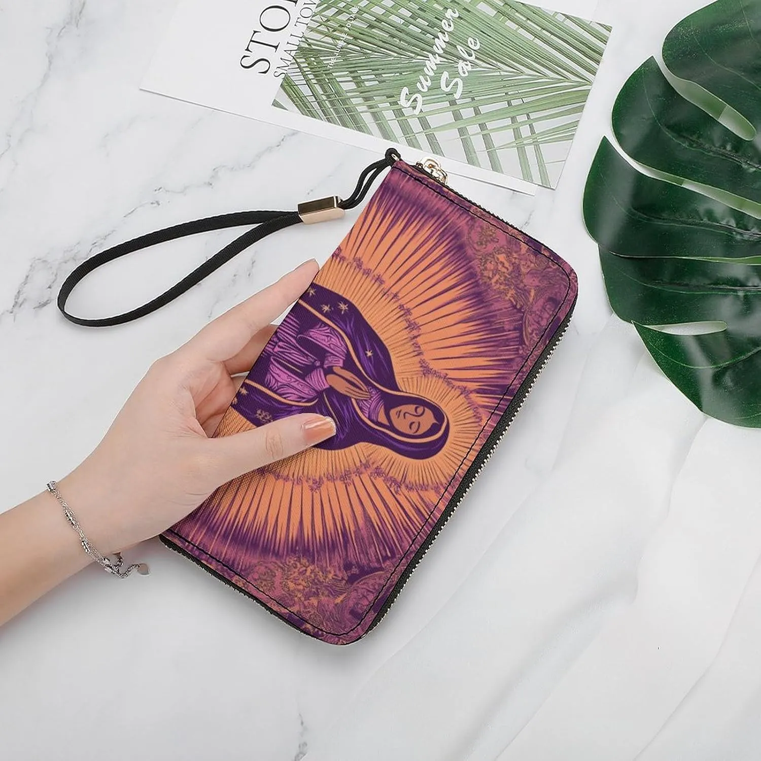 Our Lady Virgin Christ PU Leather Clutch Long Bifold Wallet, Coin Purse Credit Pass Case, Durable Card-Holder Money Storage for Women Men