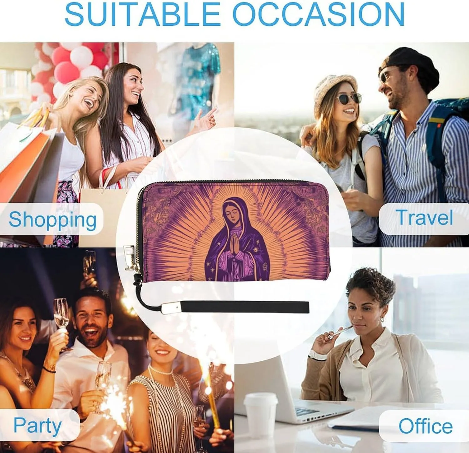 Our Lady Virgin Christ PU Leather Clutch Long Bifold Wallet, Coin Purse Credit Pass Case, Durable Card-Holder Money Storage for Women Men