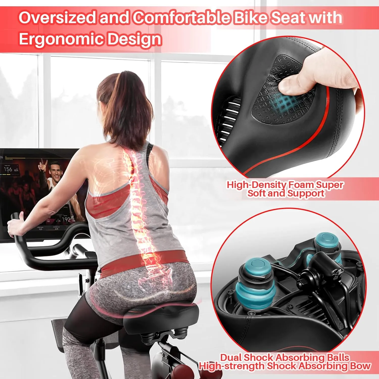 Oversized Bike Seat for Peloton Bike & Bike , Wide Bicycle Saddle Replacement Compatible with Peloton, Exercise or Road Bikes, Seat Cushion for Men & Women