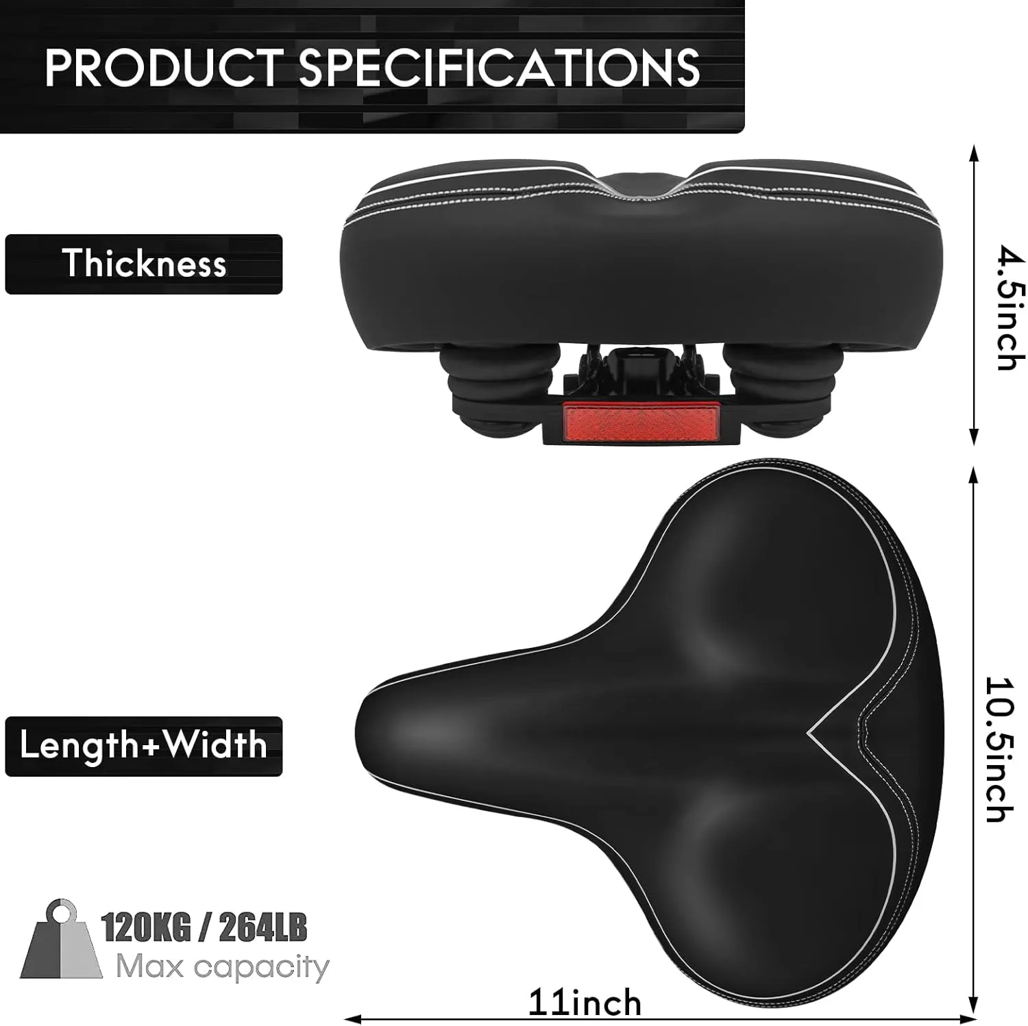 Oversized Bike Seat, Wide Bicycle Seat for Women Men Comfort, Universal Waterproof Bike Saddle Replacement with Safety Reflective Strip for Peloton, Exercise Bikes, Cruiser, City Bikes