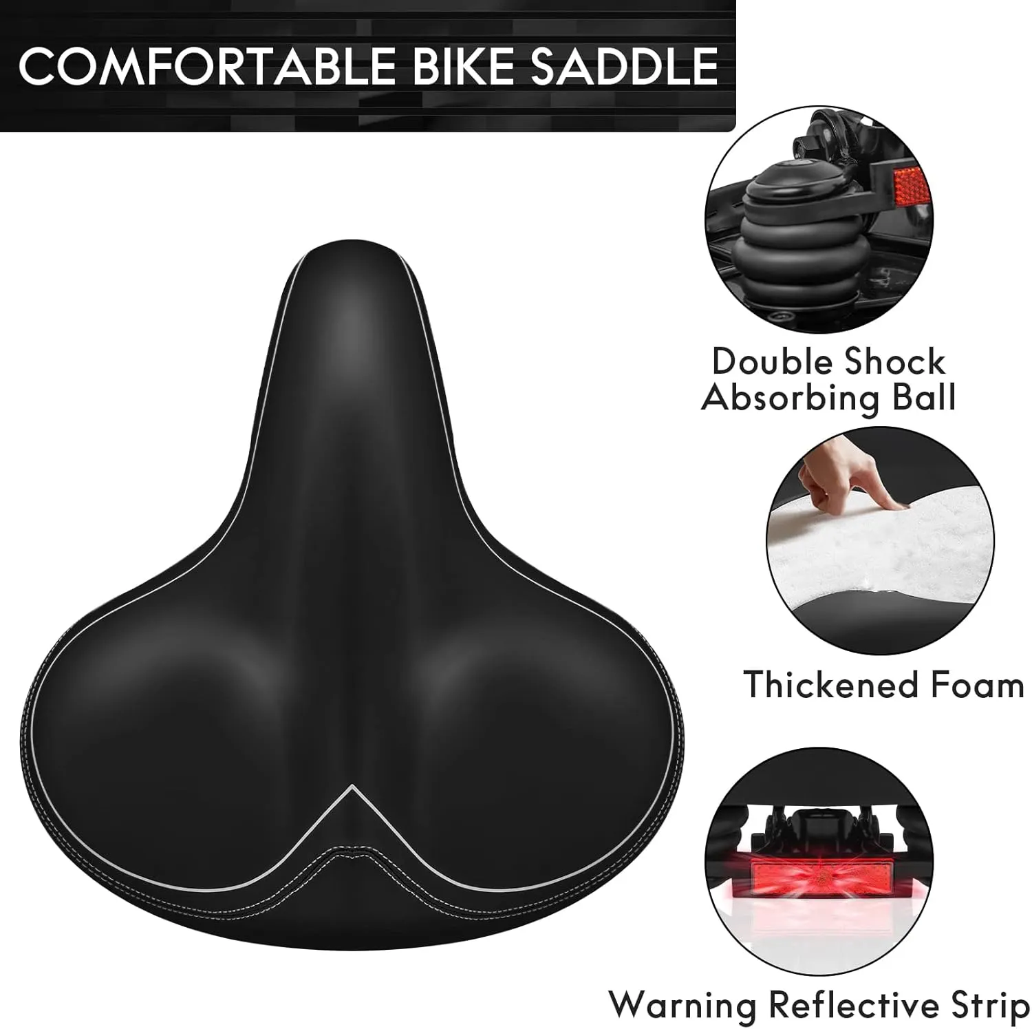 Oversized Bike Seat, Wide Bicycle Seat for Women Men Comfort, Universal Waterproof Bike Saddle Replacement with Safety Reflective Strip for Peloton, Exercise Bikes, Cruiser, City Bikes
