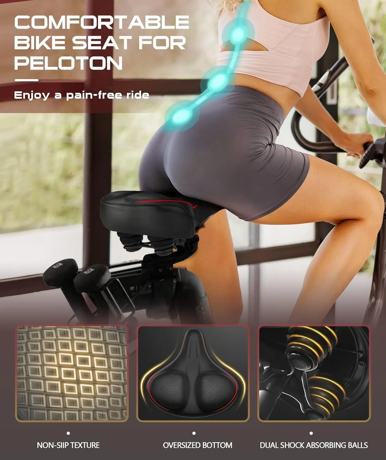 Oversized Noseless Bike Seat for Peloton Bike and Bike , Comfort Extra Wide Bicycle Seat Cushion for Men Women, Saddle Accessories Replacement for Exercise Bikes, EBikes, Cruiser Bike