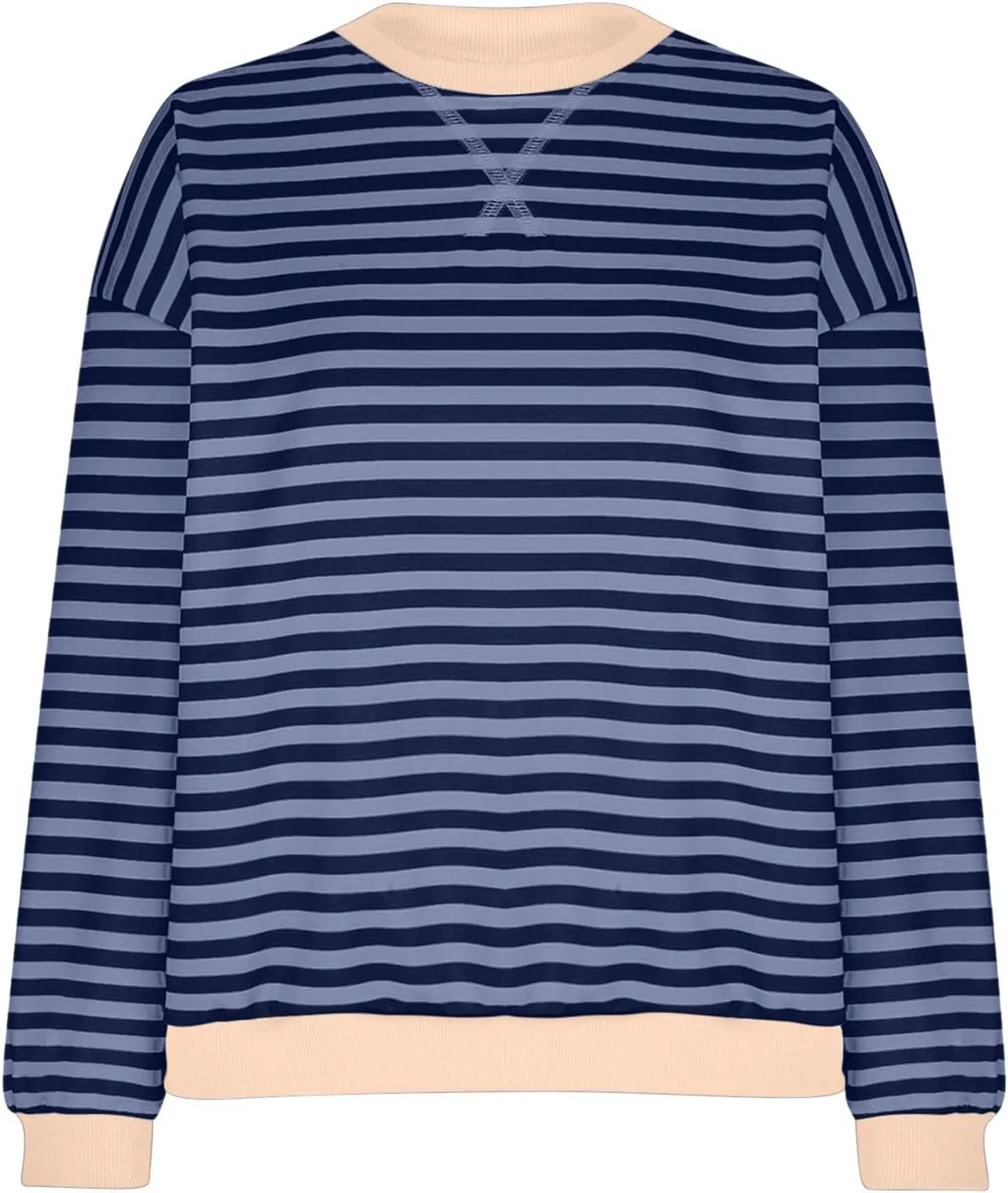 Oversized Tshirts for Women Long Sleeve Crewneck Striped Tops Casual Loose Tunic Top Fashion Dressy Tee Sweatshirts