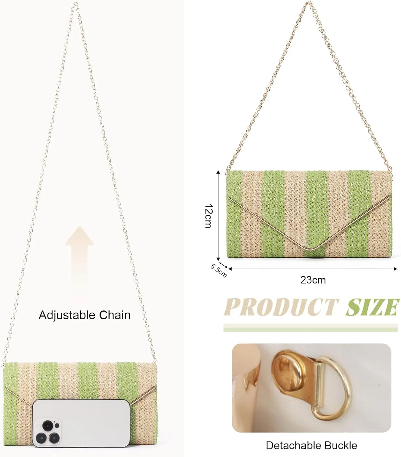 Oweisong Striped Straw Purse for Women Summer Envelope Clutch Purse Woven Beach Shoulder Bag Vacation Handbag