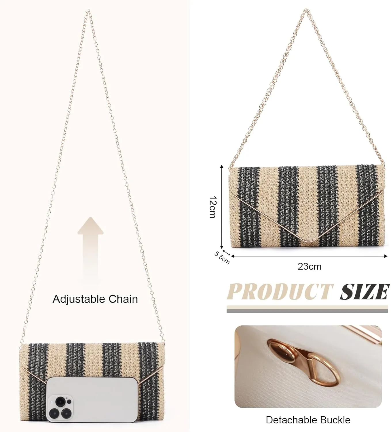 Oweisong Striped Straw Purse for Women Summer Envelope Clutch Purse Woven Beach Shoulder Bag Vacation Handbag