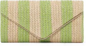Oweisong Striped Straw Purse for Women Summer Envelope Clutch Purse Woven Beach Shoulder Bag Vacation Handbag