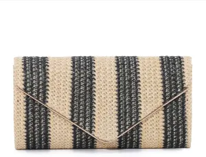 Oweisong Striped Straw Purse for Women Summer Envelope Clutch Purse Woven Beach Shoulder Bag Vacation Handbag