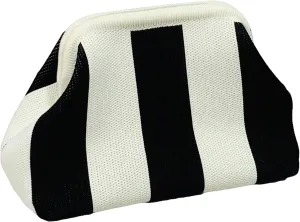 OYOANGLE Women's Striped Print Kiss Lock Crocheted Clutch Purse Casual Large Capacity Make Up Handbags