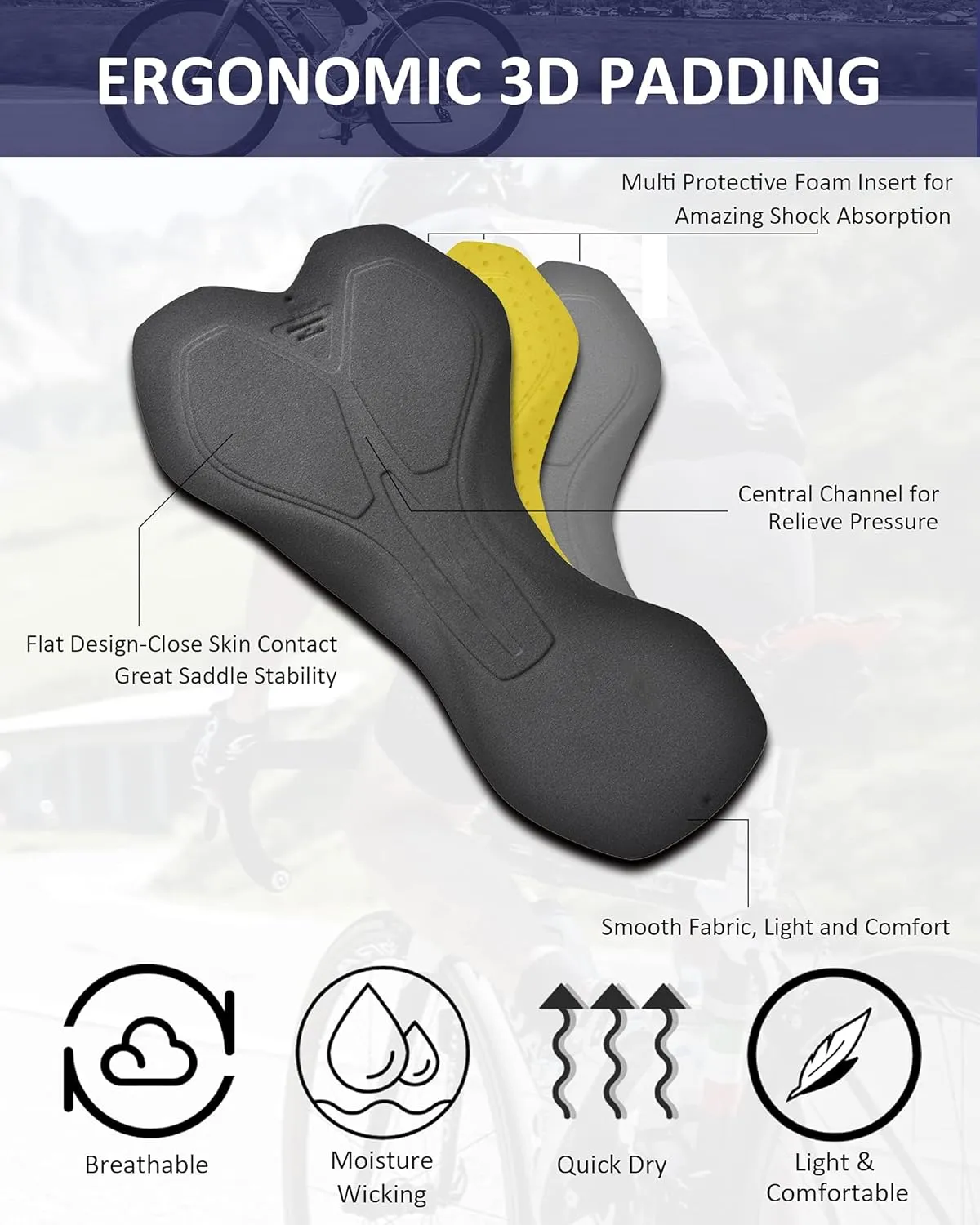 Padded Cycling Shorts Men's Cycling Underwear with 3D Padding Ergonomic Biking Bicycle Shorts Shock Absorbing Sweat Absorbing