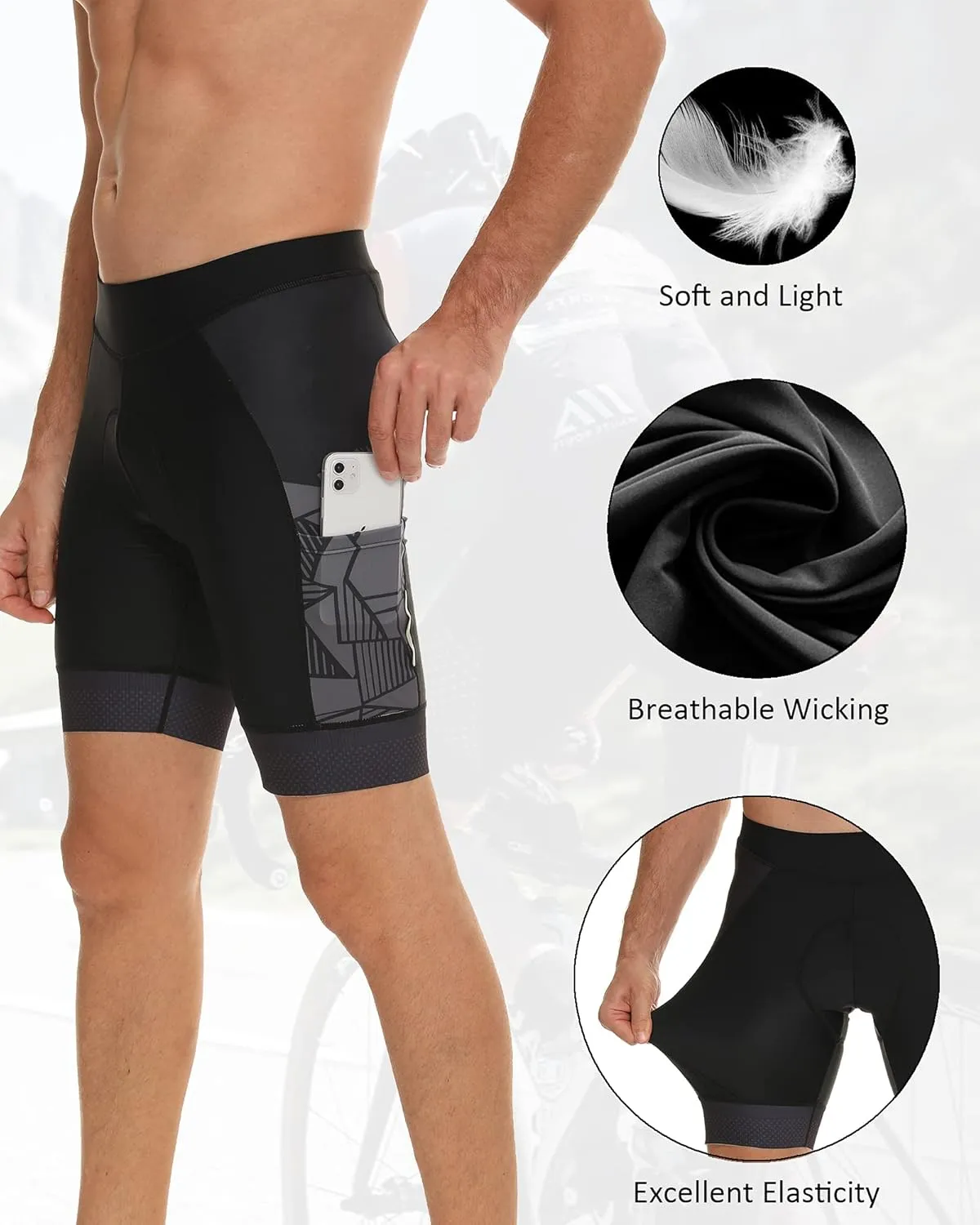 Padded Cycling Shorts Men's Cycling Underwear with 3D Padding Ergonomic Biking Bicycle Shorts Shock Absorbing Sweat Absorbing