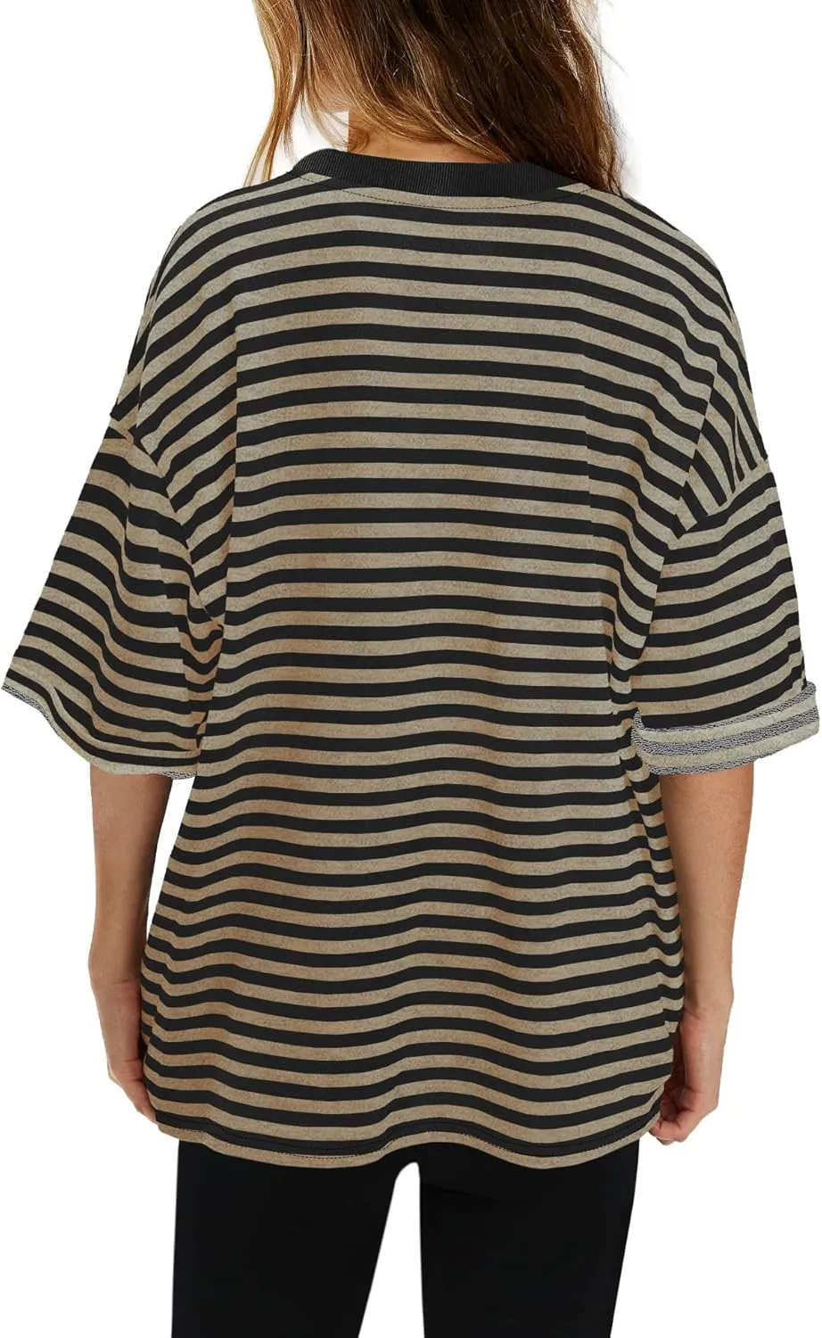 Panadila Womens Striped Short Sleeve Tunic Tops Oversized Crewneck T Shirt Casual Loose Fit Color Block Sweatshirt