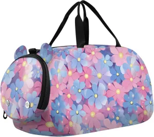 Parents' Day Beautiful Pink Purple Flowers Duffel Bag with Shoes Compartment Large Capacity Carry On Bag for Beach Swim Bags Pool Sports