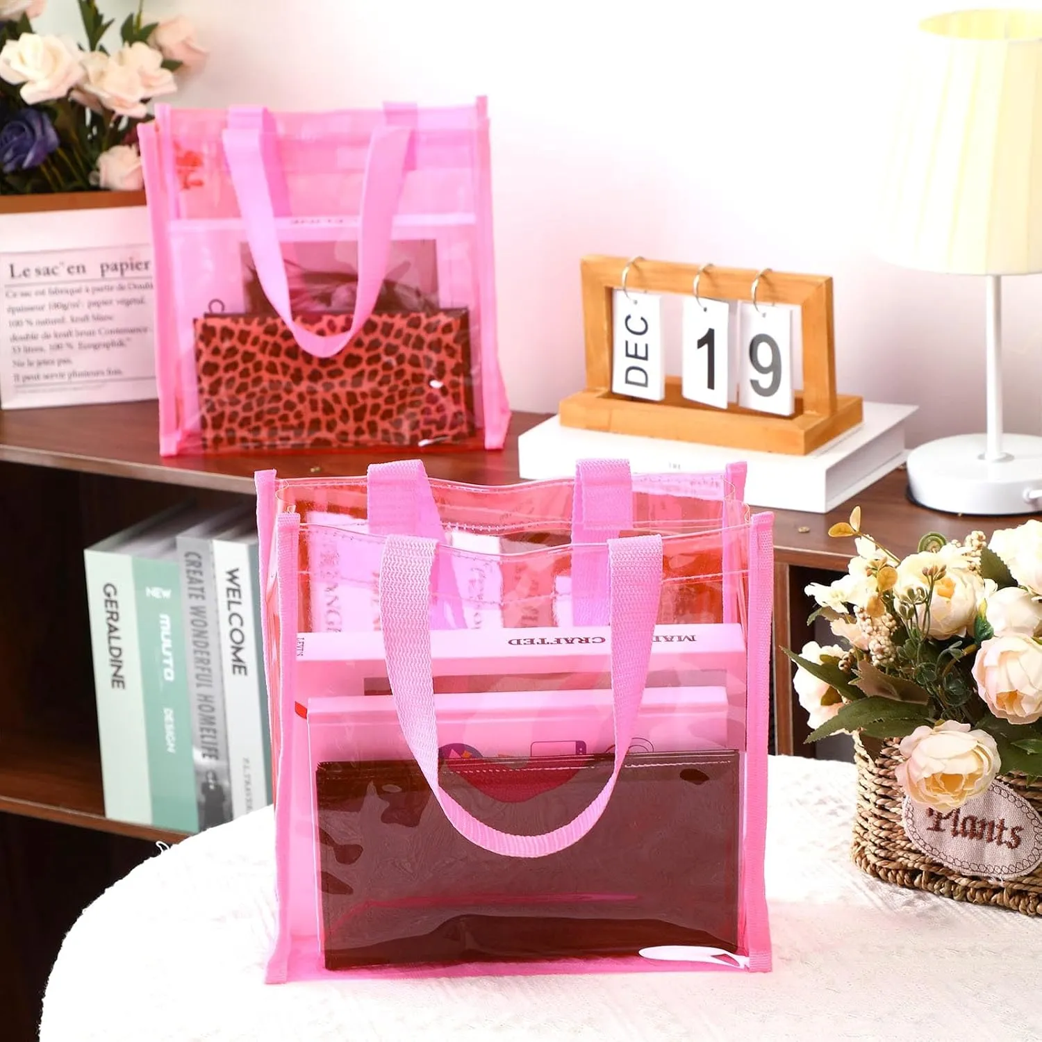 Paterr 20 Pack Plastic Clear Tote Bags 10 x 10 x 4 Inch Stadium Approved Gift Bag with Handles for Women Sports Work Travel