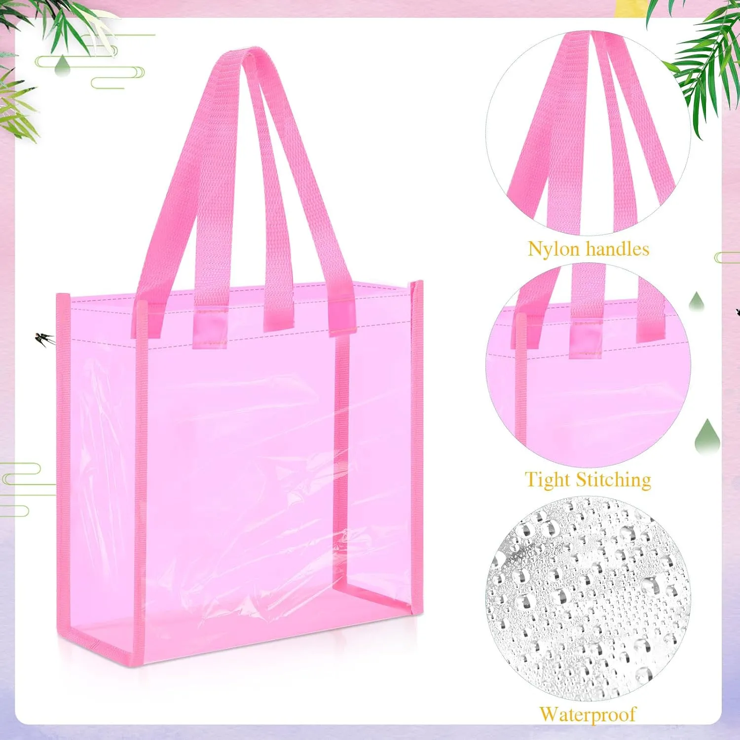Paterr 20 Pack Plastic Clear Tote Bags 10 x 10 x 4 Inch Stadium Approved Gift Bag with Handles for Women Sports Work Travel