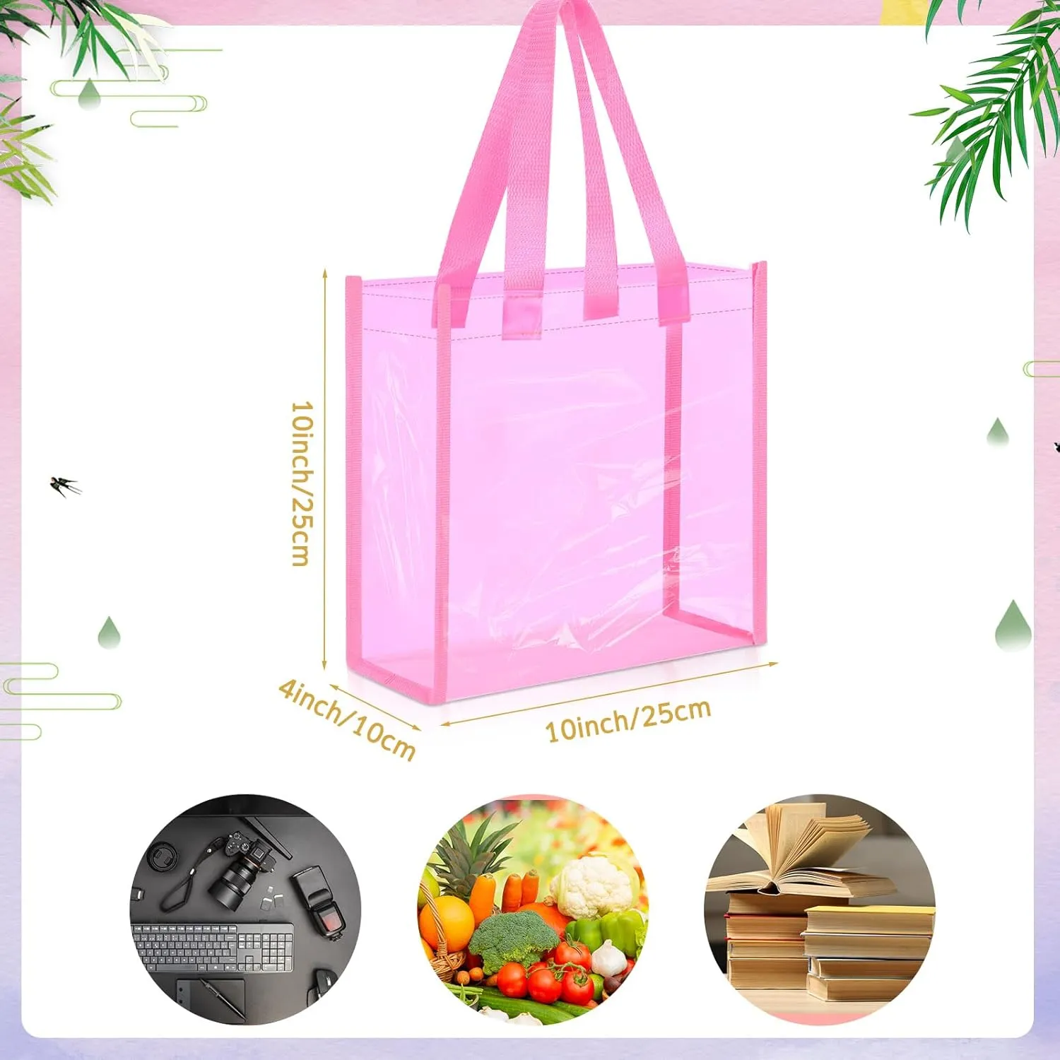 Paterr 20 Pack Plastic Clear Tote Bags 10 x 10 x 4 Inch Stadium Approved Gift Bag with Handles for Women Sports Work Travel