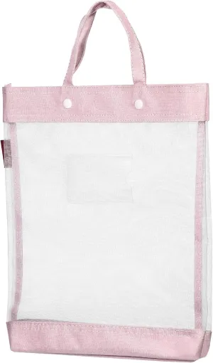 PATIKIL Nylon Document Bag with Handle Mesh Transparent Handbag Files Tote Pouch for Office Business, Pink