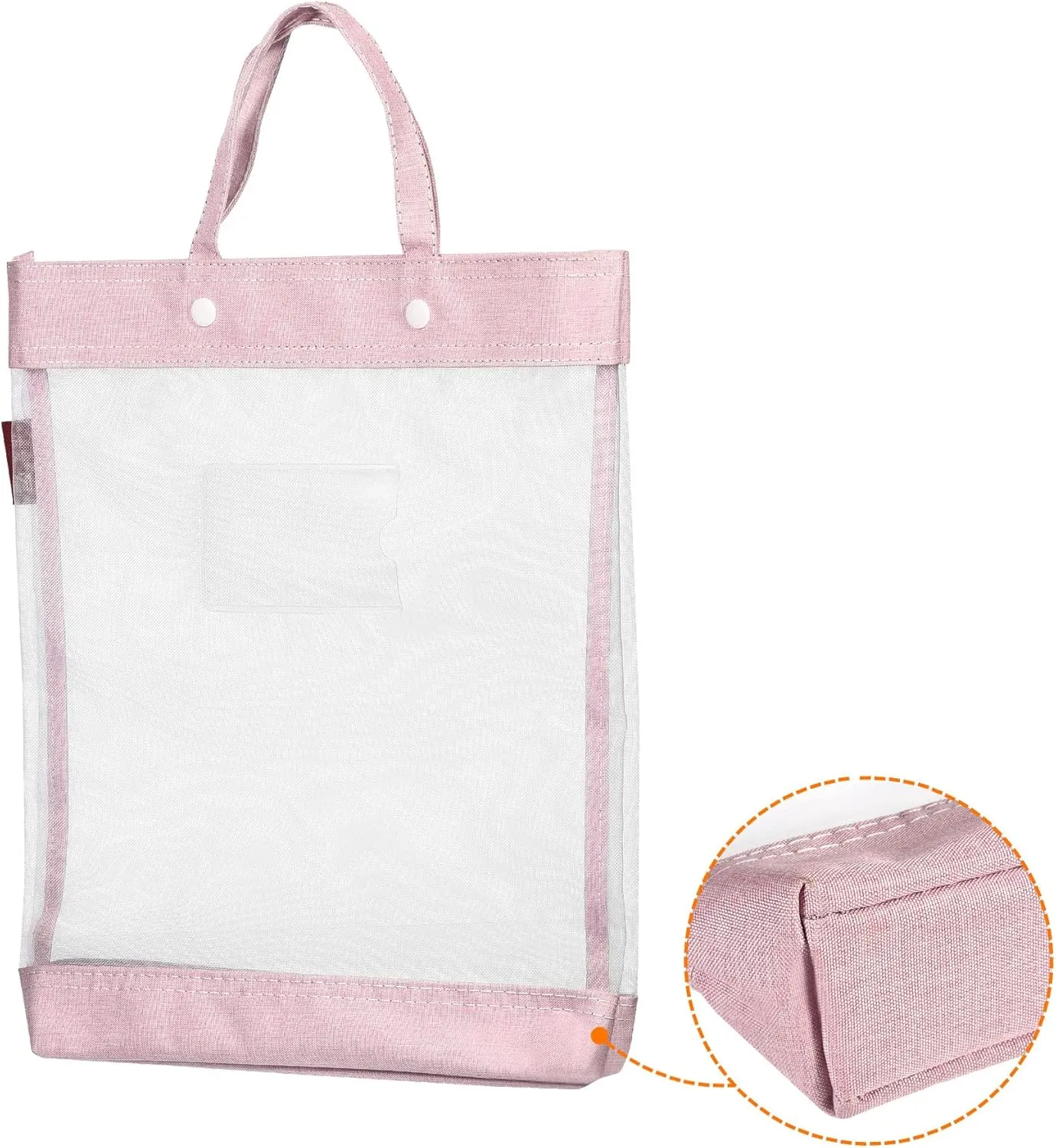 PATIKIL Nylon Document Bag with Handle Mesh Transparent Handbag Files Tote Pouch for Office Business, Pink