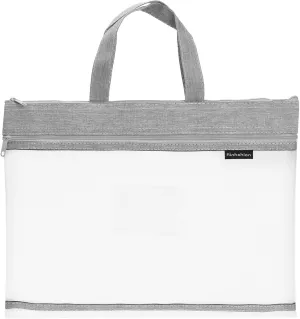 PATIKIL Nylon Document Bag with Handle Mesh Transparent Handbag Paper File Tote Pouch for Office, Gray
