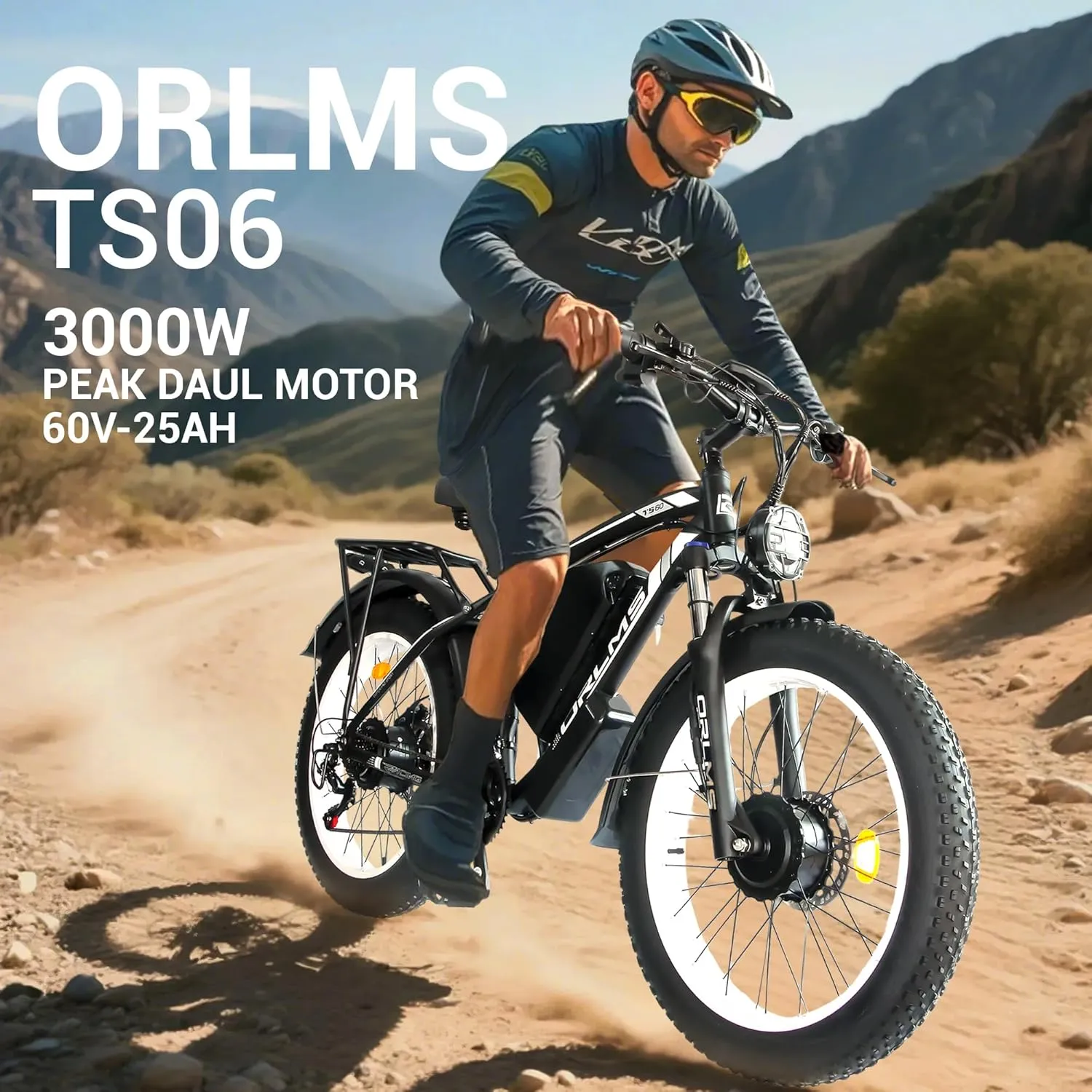 Peak 5000W-Electric-Bike for Adults-Men, Dual-Motor-Ebike 45MPH 21 Speed Ebike, 60V 25AH Long Range Dirtbike, 24" Fat-Tire-Electric-Bicycle, Full Suspension Mountain Snow Bike for Off-Road