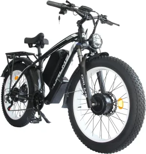 Peak 5000W-Electric-Bike for Adults-Men, Dual-Motor-Ebike 45MPH 21 Speed Ebike, 60V 25AH Long Range Dirtbike, 24" Fat-Tire-Electric-Bicycle, Full Suspension Mountain Snow Bike for Off-Road