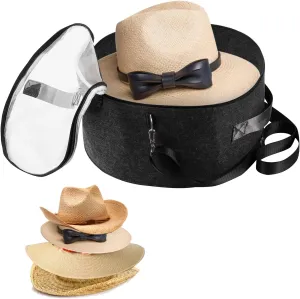 Pehciroe Foldable Hat Carrier - Large Round Felt Hat Boxes for Women & Men, Travel & Storage, Gray