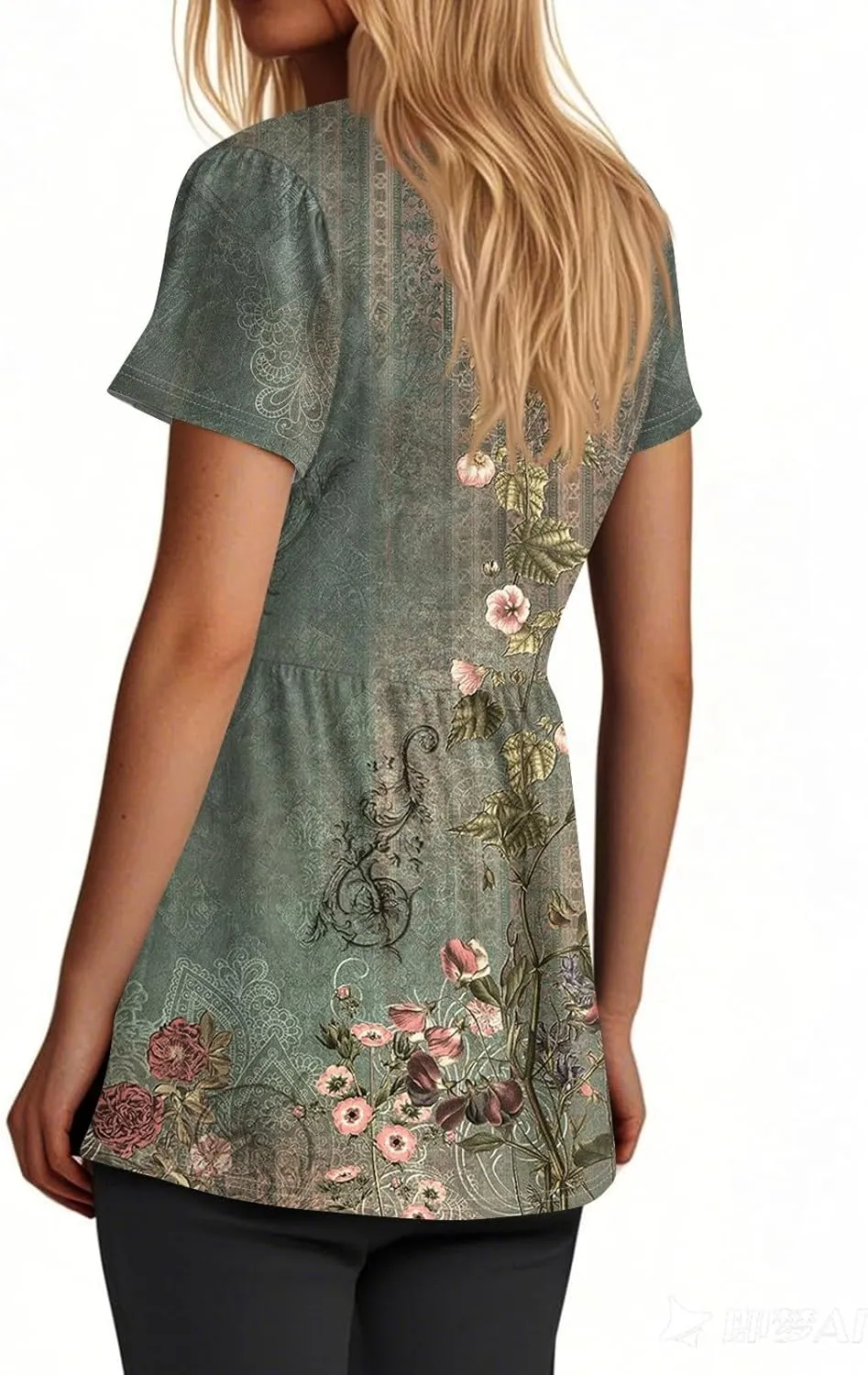 Peplum Tops for Women Summer Puff Short Sleeve Babydoll Vneck Tshirts Shirts Dressy Casual Tunic Tops with Leggings