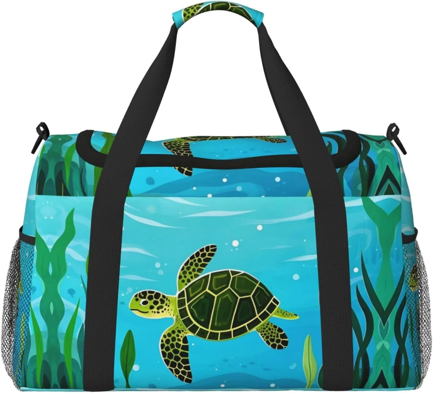 Personalized Sports Duffel Bags Gym Bag Dance Bag, Personalized Custom Travel Duffle Bag Tote Bag, Customized Travel Bag Overnight Weekender Sleepover Bag, Cartoon Sea Turtle Seaweed