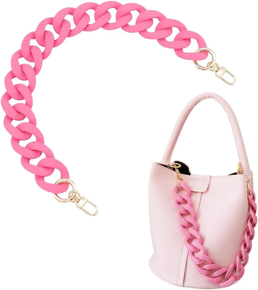 PH PandaHall 18 Inch Pink Acrylic Bag Strap, 1.3 inch Wide Purse Charm Decorative Bag Chain Flat Strap Purse Replacement Chain with Golden Buckles for Handbag Wallet Crossbody Shouder Bags