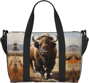 Phayah North American Bison Herd Crossbody Travel Bag Overnighter Duffel Bags Carry On Size Ideal For School Or Overnight Travel Bag