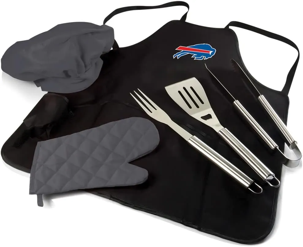 Picnic TIME BBQ Apron Tote Pro Grill Set, (Black with Gray Accents)