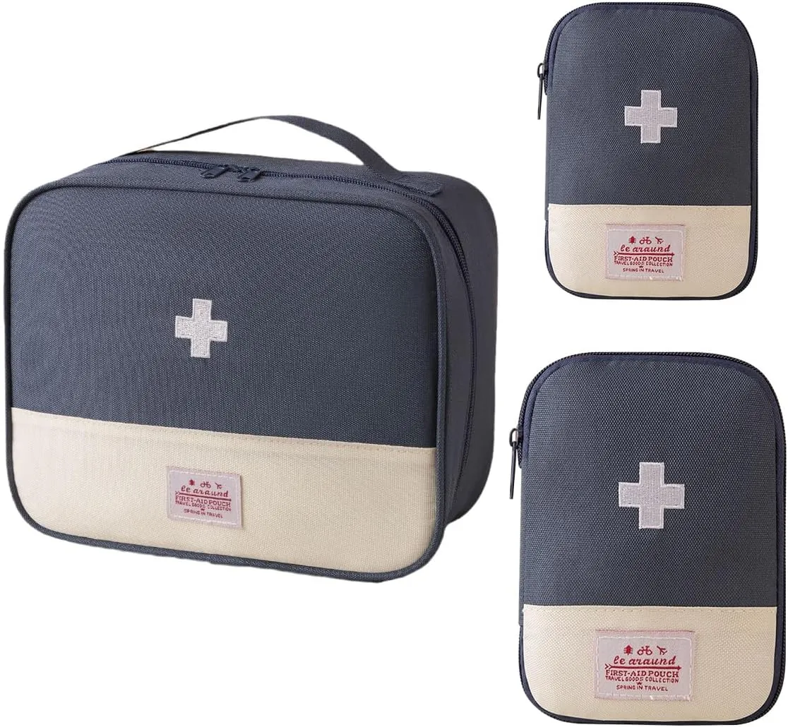 Pill Manager Travel Bag Case Empty for Medicine Meditation Tablet Prescription Vitamins Weekly Bottle Storage Organizer Portable Large Med Pouch Kids Women Men Boys Medical Supplies (Blue-3pc)