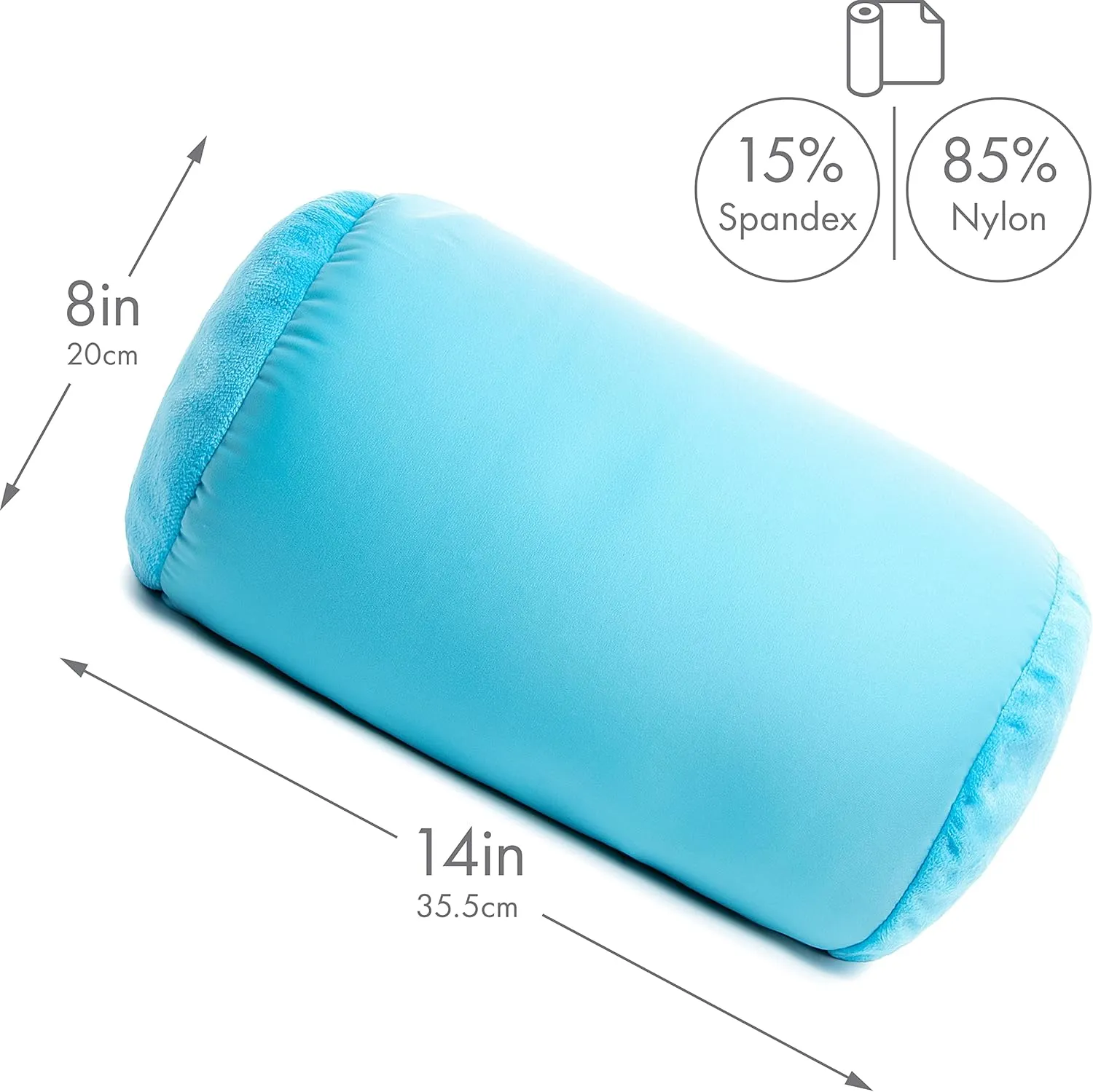 PILLOWY Microbead Bolster Neck Roll Pillow, Gently On Body, Head, Neck & Shoulders No Pain Rest, Relax Sleep - Silky Feel Prevent Wrinkles & Hair Breakage - Lightweight Cylinder, 14" x 8", Aqua Green