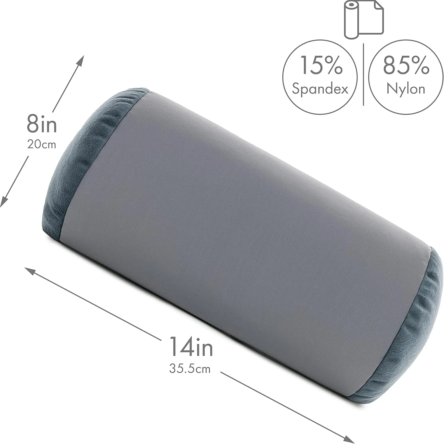 PILLOWY Microbead Bolster Neck Roll Pillow, Gently On Body, Head, Neck & Shoulders No Pain Rest, Relax Sleep - Silky Feel Prevent Wrinkles & Hair Breakage - Lightweight Cylinder, 14" x 8", Cool Grey