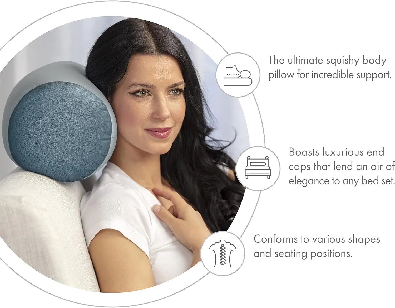 PILLOWY Microbead Bolster Neck Roll Pillow, Gently On Body, Head, Neck & Shoulders No Pain Rest, Relax Sleep - Silky Feel Prevent Wrinkles & Hair Breakage - Lightweight Cylinder, 14" x 8", Cool Grey
