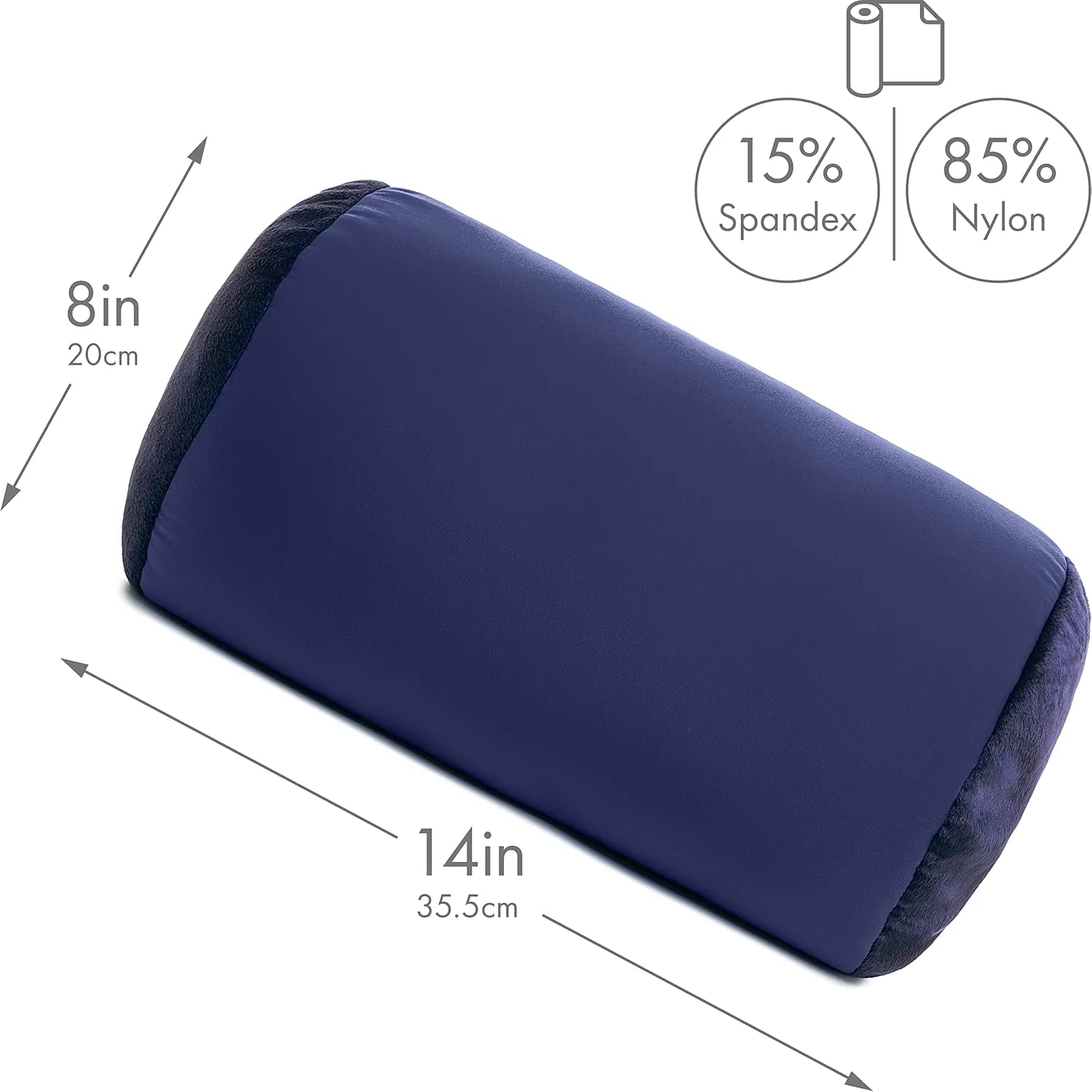 PILLOWY Microbead Bolster Neck Roll Pillow, Gently On Body, Head, Neck & Shoulders No Pain Rest, Relax Sleep - Silky Feel Prevent Wrinkles & Hair Breakage - Lightweight Cylinder, 14" x 8", Dark Blue