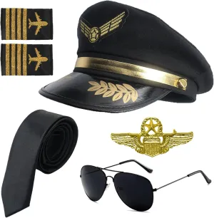 Pilot Costume Accessories Set Airline Pilot Captain Costume Kit with Aviator Sunglasses Dress Up Accessory Set