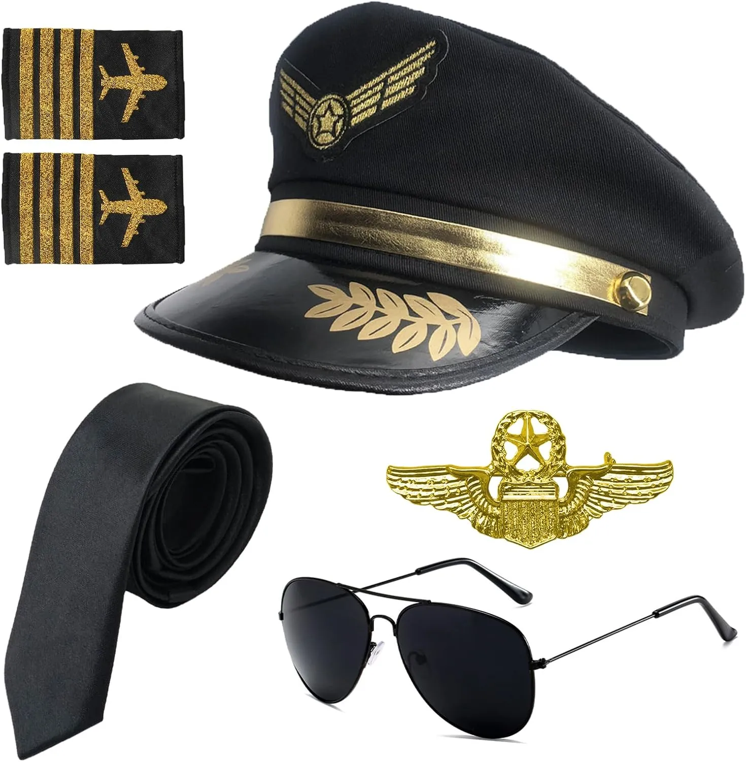 Pilot Costume Accessories Set Airline Pilot Captain Costume Kit with Aviator Sunglasses Dress Up Accessory Set