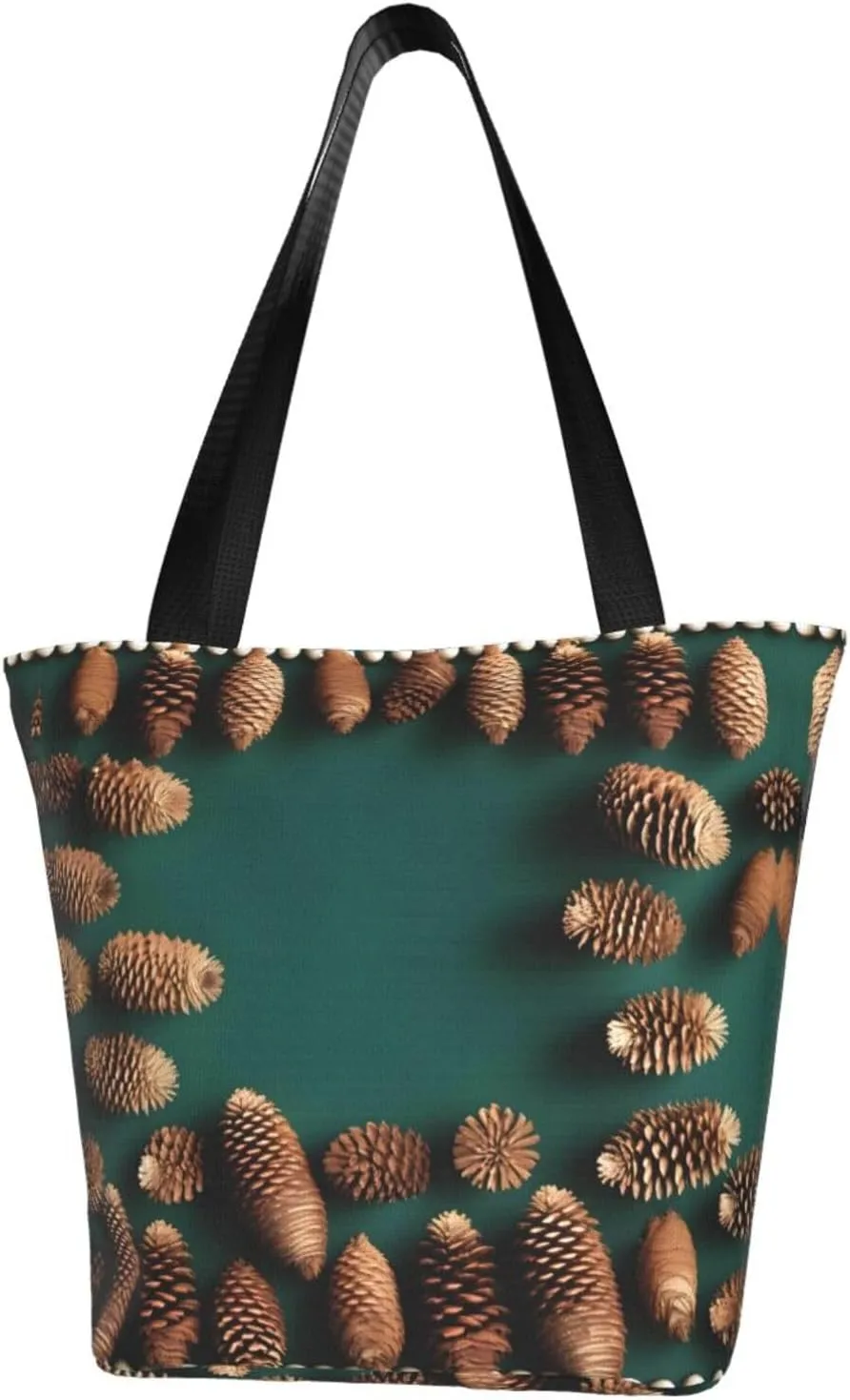 Pine Cone Border Cross-body Shoulder Bag, Women's One-shoulder Handbag, Weekend Travel Shopping and Playing Shoulder Bag