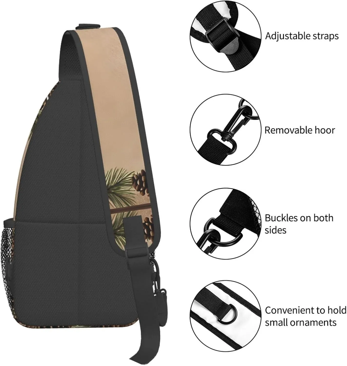 Pine Cone Border Print Cross Chest Bag Diagonally Durable & Comfortable For Travel And Daily Use