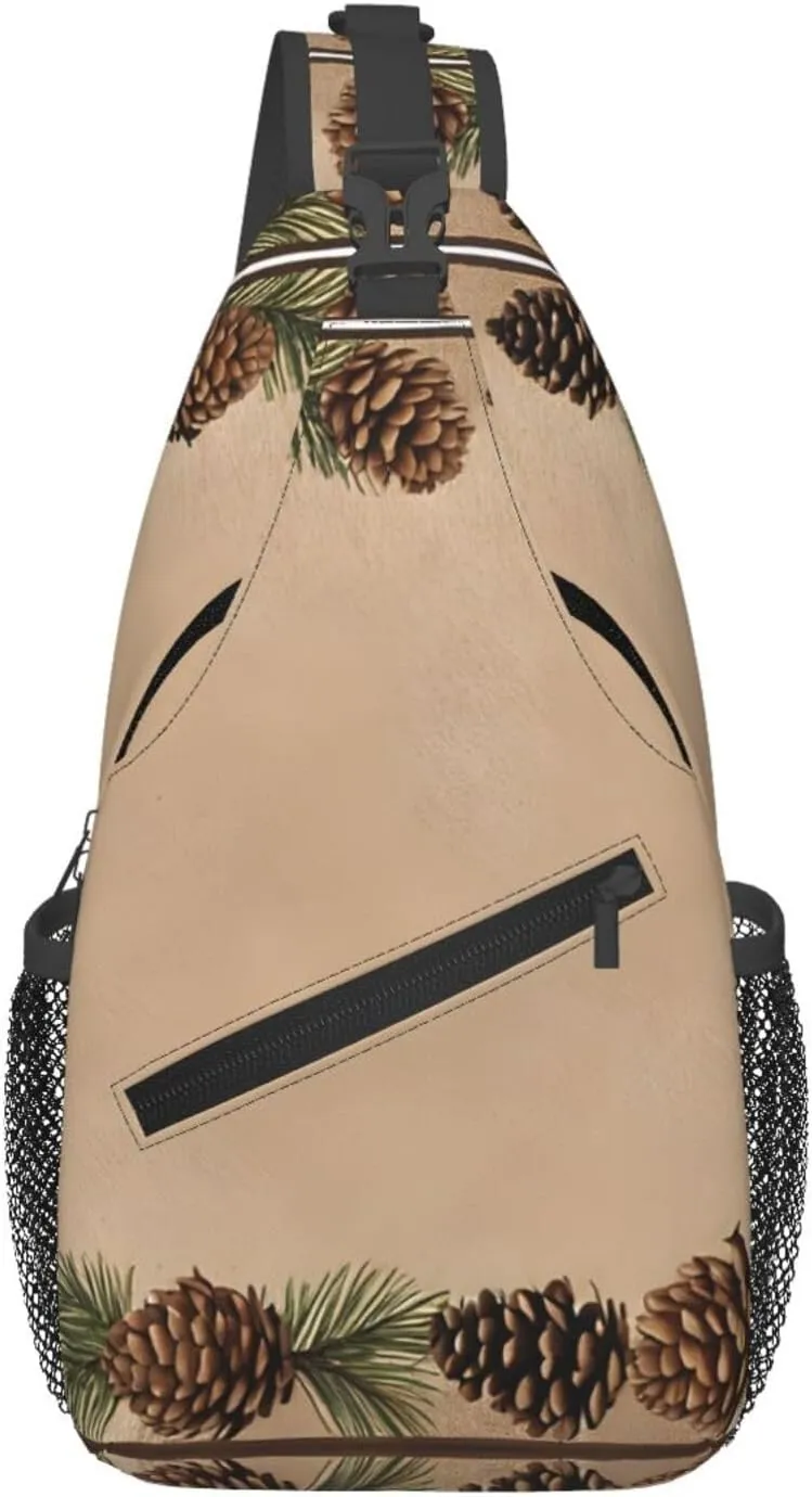 Pine Cone Border Print Cross Chest Bag Diagonally Durable & Comfortable For Travel And Daily Use
