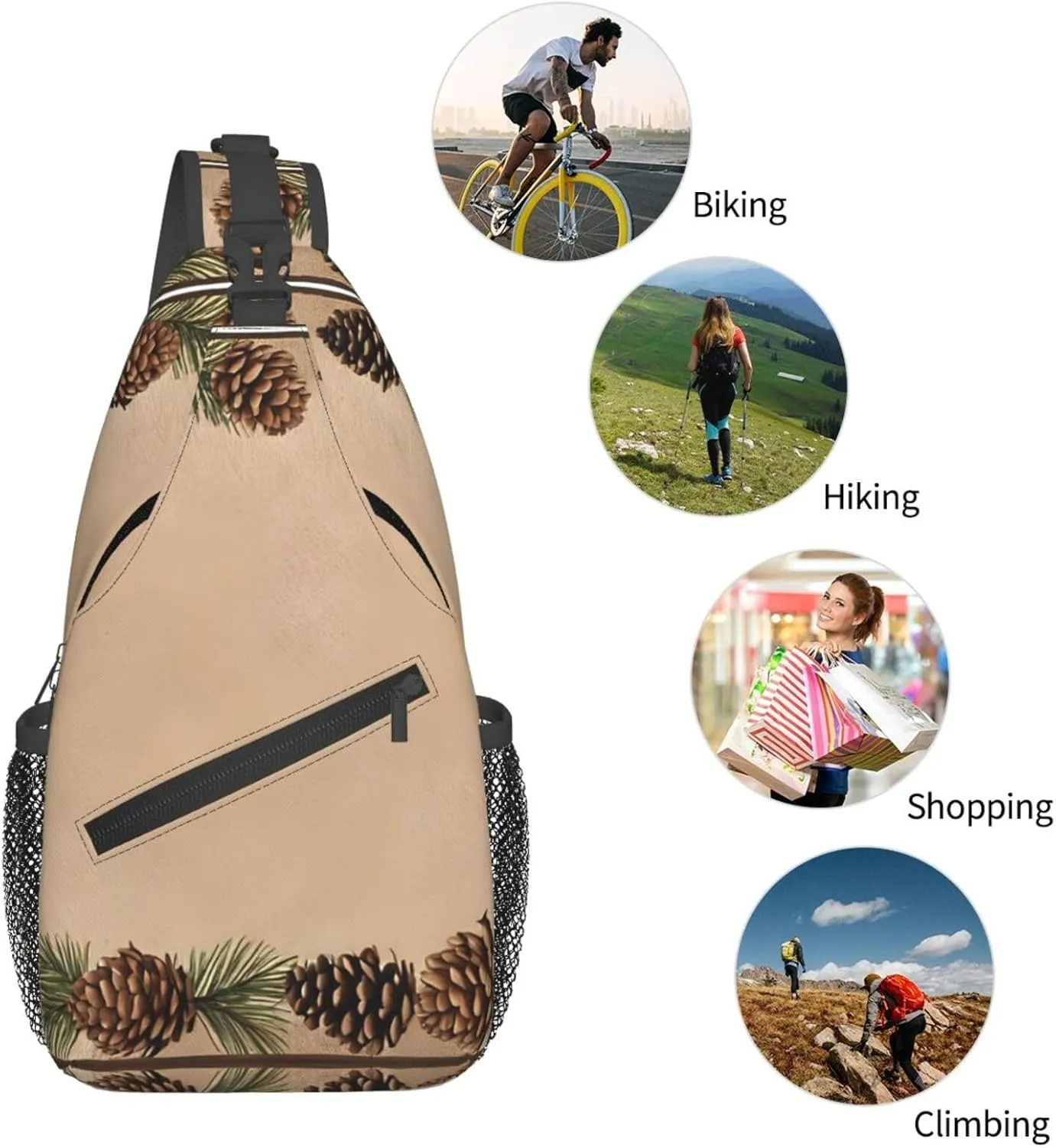 Pine Cone Border Print Cross Chest Bag Diagonally Durable & Comfortable For Travel And Daily Use