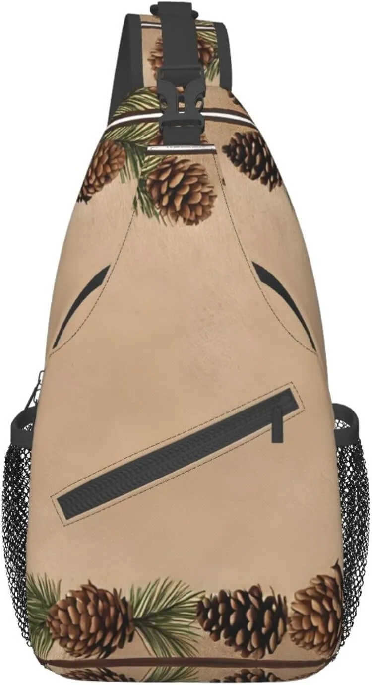 Pine Cone Border Print Cross Chest Bag Diagonally Durable & Comfortable For Travel And Daily Use