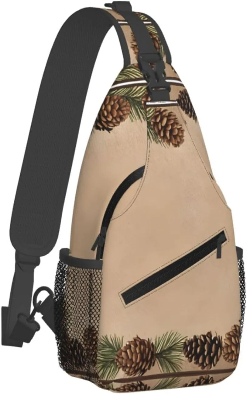 Pine Cone Border Print Cross Chest Bag Diagonally Durable & Comfortable For Travel And Daily Use