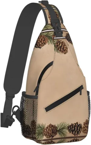 Pine Cone Border Print Cross Chest Bag Diagonally Durable & Comfortable For Travel And Daily Use