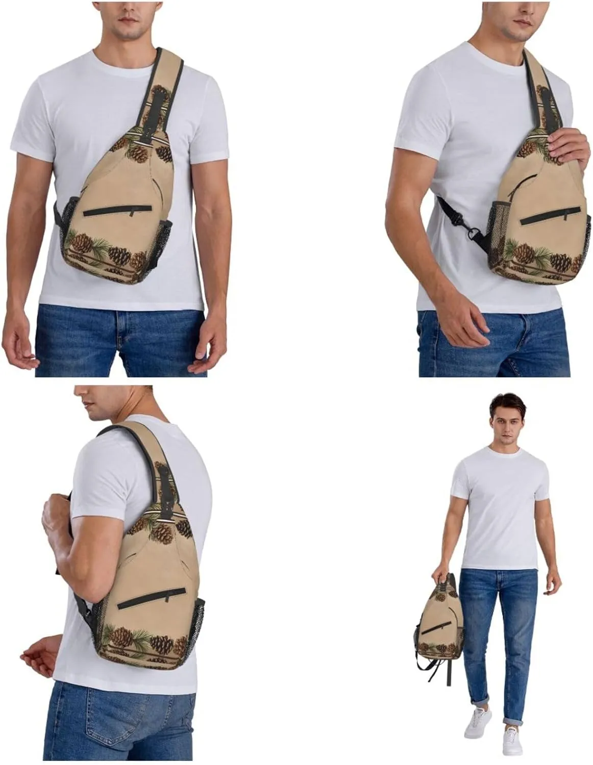 Pine Cone Border Print Cross Chest Bag Diagonally Durable & Comfortable For Travel And Daily Use